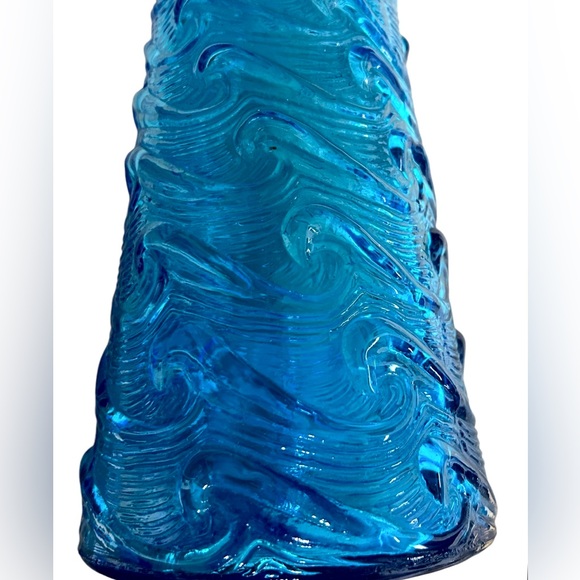 Vintage blue Empoli genie bottle wave glass - Italian with stopper - Picture 2 of 8